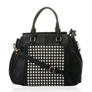 J FRANCIS Leatherette Handbag Black and White